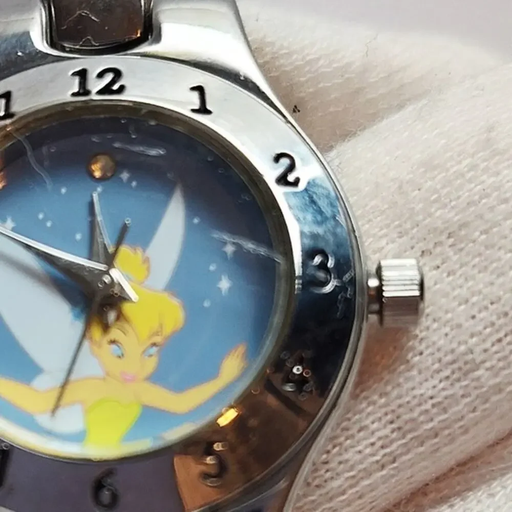 Disney Tinker Bell Watch Blue Strap Silver Tone Case